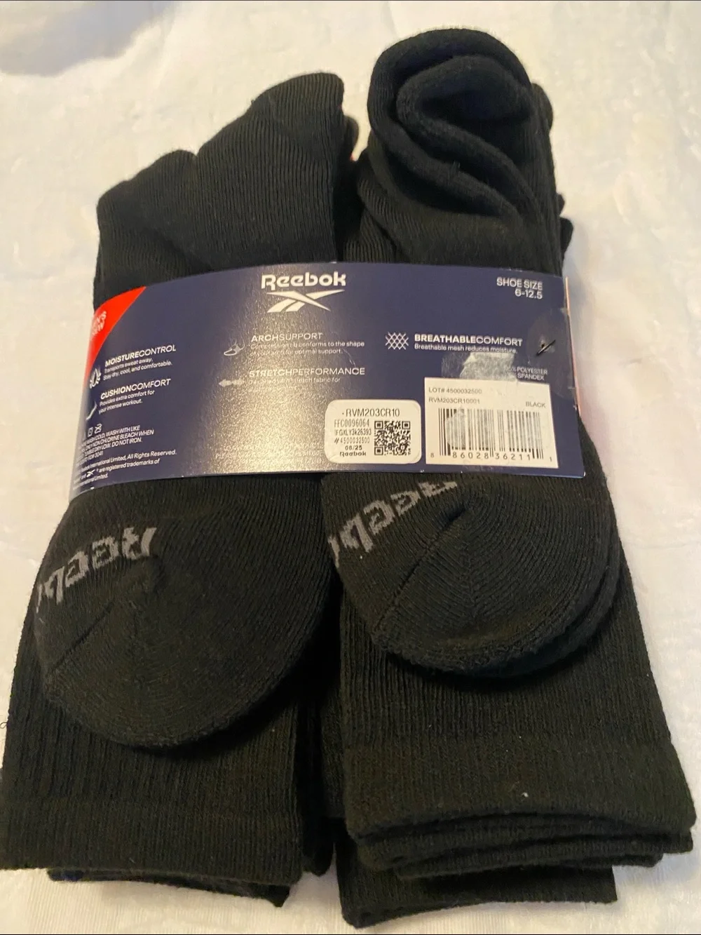 Reebok Black Men's Performance Crew Socks - 7 Pack